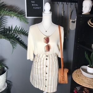 NWOT OLD NAVY tan &cream striped button skirt